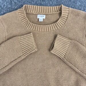 J.Crew Garter Stitch Sweater Women Medium Tan Crewneck Cotton Wool H3528